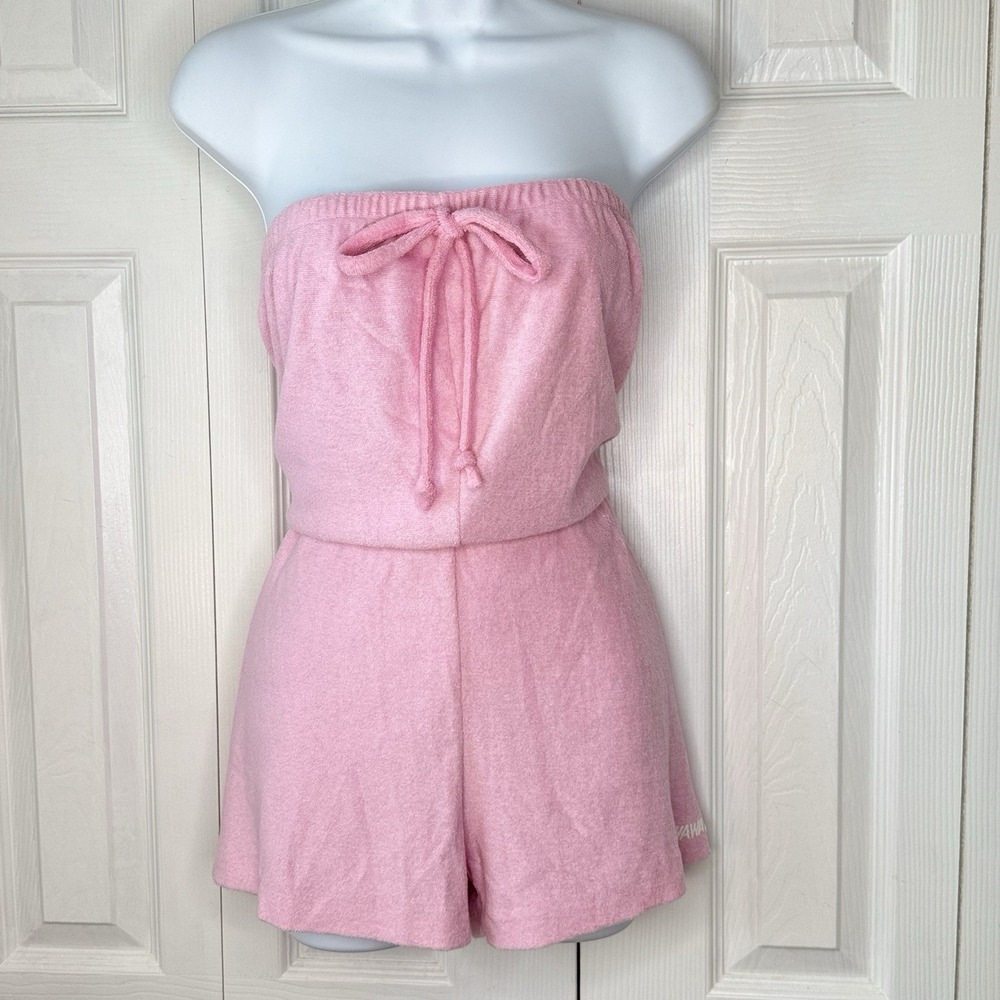 Vintage Pomare Hawaii Strapless Terrycloth Pink Terry Cloth Barbie Core Size L